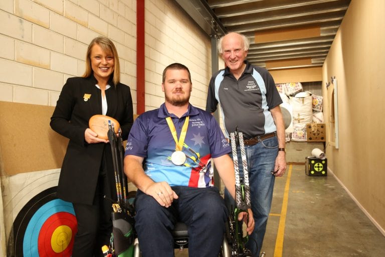 Mayor Keane with Jonathon Milne and Abbey Archery owner Tony