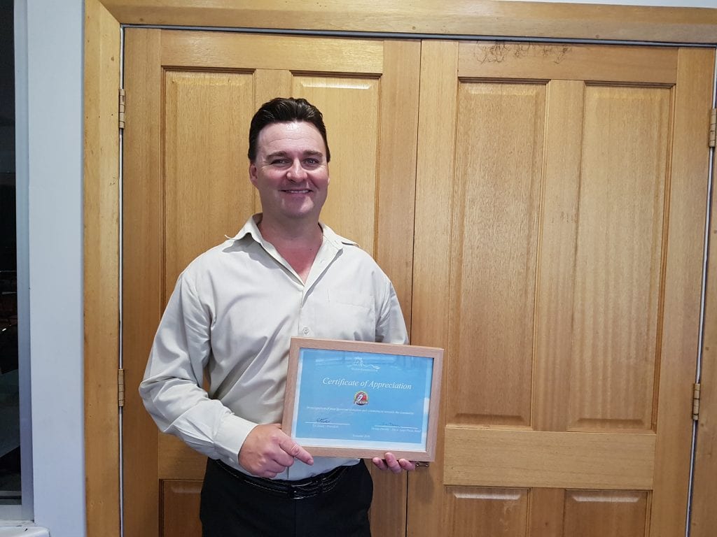 James Roberts with Certificate of Appreciation