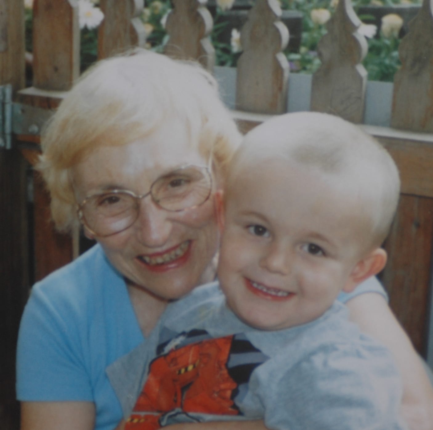 Joyce with first Great Grandson Bailey in 2001