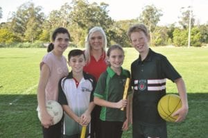 Hills Grammar students, Emma Romeo, Harry O'Neill, Emily Farrell and Joshua Hill with workshop leader Alyssa McMurray