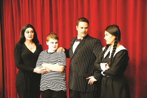 "Explain yourself Wednesday. What do you mean when you say 'act like normal people' during dinner" Gomez Addams - Andrew McLean, Morticia Addams - Annette Van Roden Wednesday Addams - Keira Bellifemine, Pugsley Addams - Toby Rowe