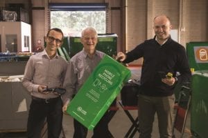 Mr Kalos, Mayor Ruddock and Hornsby MP Matt Kean at the Community Recycling Centre.