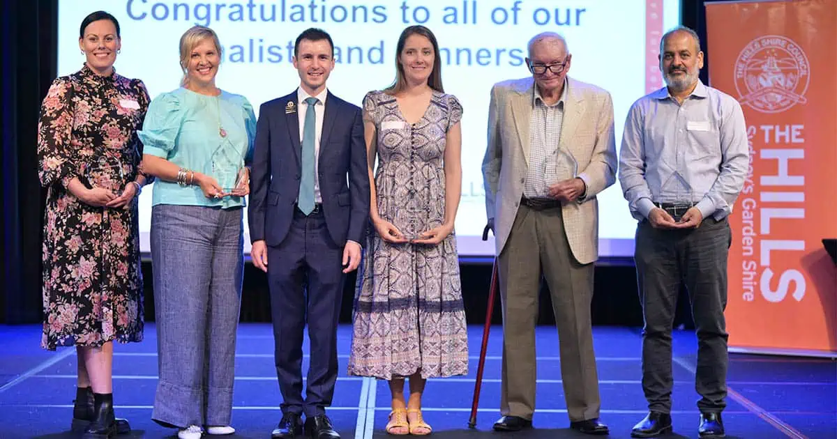 Australia Day Award winners - Ellen Kulbicki, Melissa Scaife of Fit Kidz Foundation, Mayor Gangemi, Lilly Schwartz, Jim Smith, Little Helpers on the Run representative Khurram Jaw