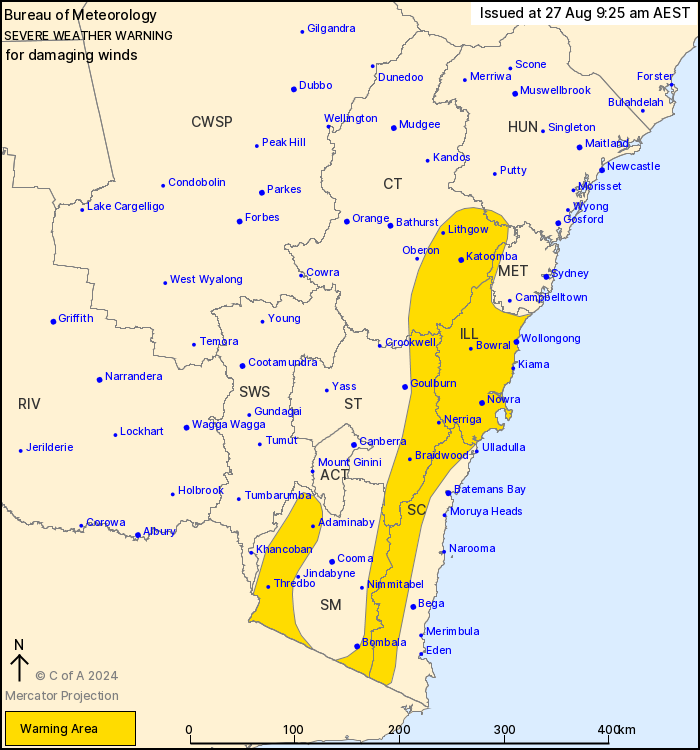 ‘Damaging Winds’ for Far Western Sydney and Parts of NSW