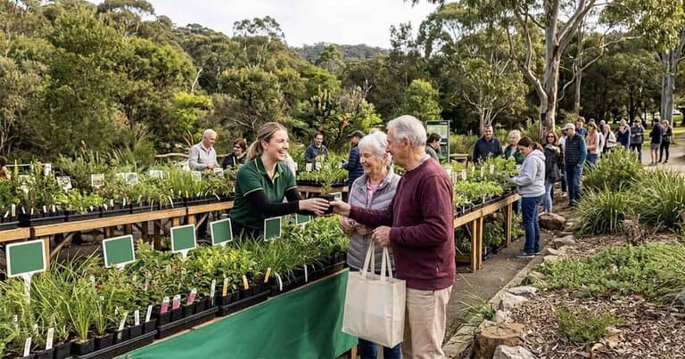 Community members at native plant stall during Hornsby Shire's August giveaway event.